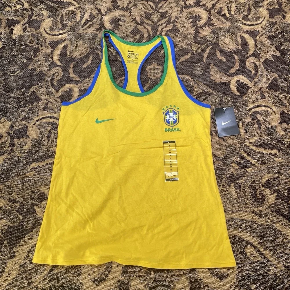 Nike Yellow Brasil Racerback Tank with Green & Blue Trim
